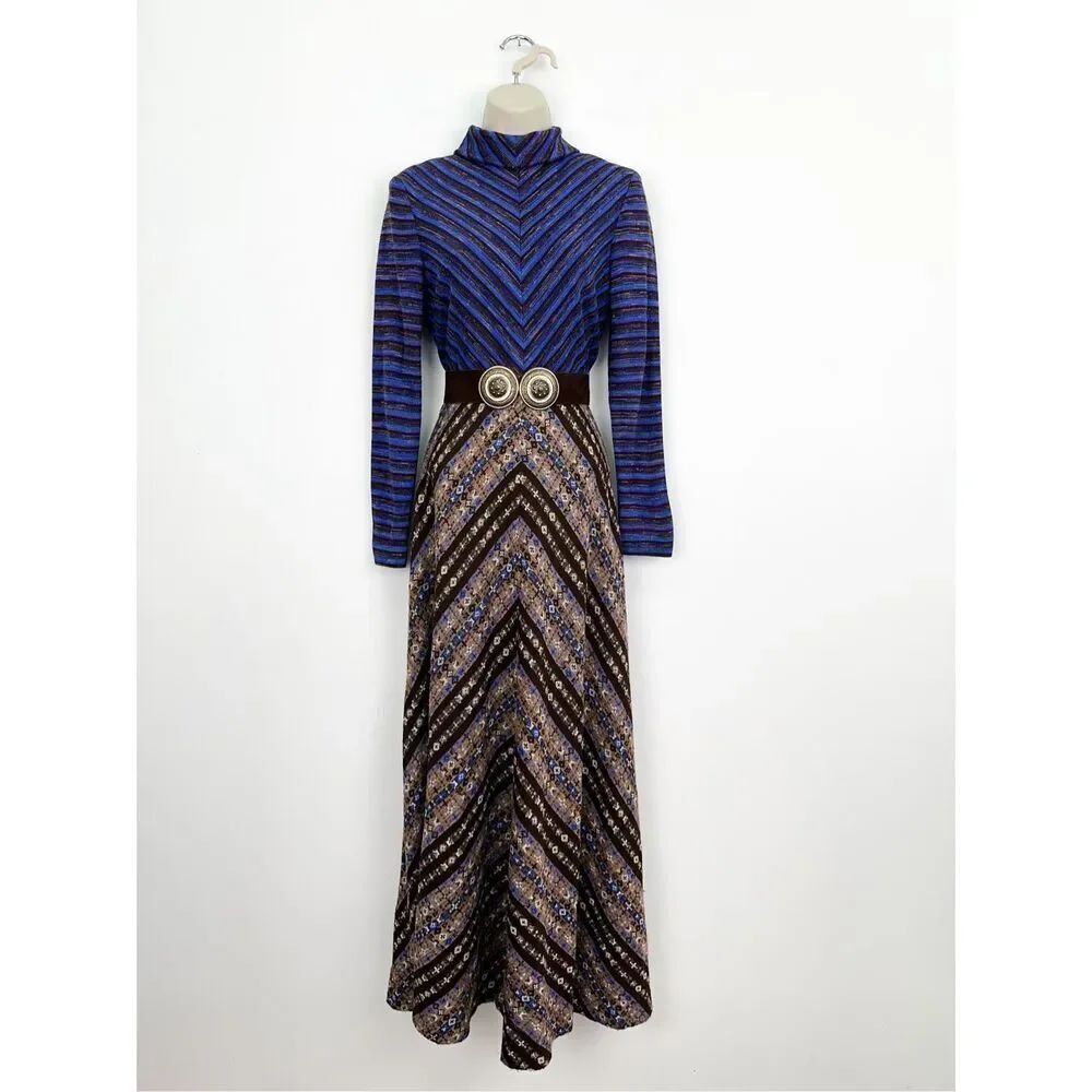 Eleanor Brenner for Brenner Couture Women’s 70s Bohemian Modern Graphic Maxi Dre